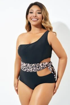 Sexy Leopard Print Tie Cut Out One Piece Swimsuit -Sandy Bikinis Shop b deop208001 4
