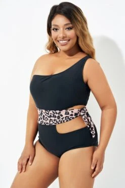 Sexy Leopard Print Tie Cut Out One Piece Swimsuit -Sandy Bikinis Shop b deop208001 5