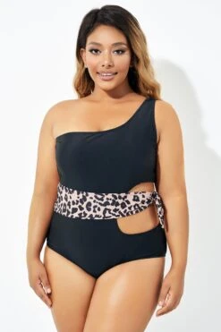 Sexy Leopard Print Tie Cut Out One Piece Swimsuit -Sandy Bikinis Shop b deop208001 6