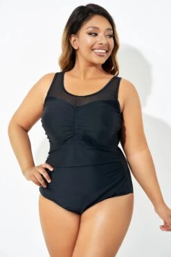 Black Mesh Ruching Tummy Control One Piece Swimsuit 9 Black Mesh Ruching Tummy Control One Piece Swimsuit -Sandy Bikinis Shop b deop209001 3