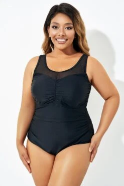 Black Mesh Ruching Tummy Control One Piece Swimsuit 10 Black Mesh Ruching Tummy Control One Piece Swimsuit -Sandy Bikinis Shop b deop209001 5