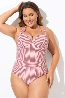 Vintage Red Stripe Underwire One Piece Swimsuit -Sandy Bikinis Shop b deop214001 3