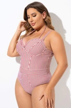Vintage Red Stripe Underwire One Piece Swimsuit -Sandy Bikinis Shop b deop214001 4