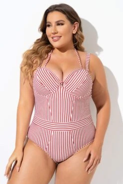 Vintage Red Stripe Underwire One Piece Swimsuit -Sandy Bikinis Shop b deop214001 5