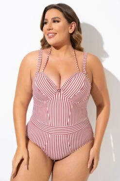Vintage Red Stripe Underwire One Piece Swimsuit -Sandy Bikinis Shop b deop214001 6
