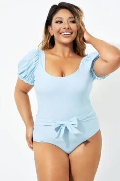 Blue Back Tie Short Sleeve One Piece Swimsuit 8 Blue Back Tie Short Sleeve One Piece Swimsuit -Sandy Bikinis Shop b deop220001 3