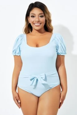 Blue Back Tie Short Sleeve One Piece Swimsuit 10 Blue Back Tie Short Sleeve One Piece Swimsuit -Sandy Bikinis Shop b deop220001 5