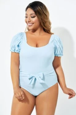 Blue Back Tie Short Sleeve One Piece Swimsuit 11 Blue Back Tie Short Sleeve One Piece Swimsuit -Sandy Bikinis Shop b deop220001 6