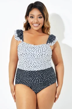 Black & White Polka Dots Ruffles One Piece Swimsuit -Sandy Bikinis Shop b deop223001 3