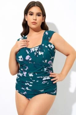 Deep Green Floral Off Shoulder One Piece Swimsuit -Sandy Bikinis Shop b deop256001 44
