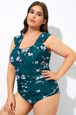 Deep Green Floral Off Shoulder One Piece Swimsuit -Sandy Bikinis Shop b deop256001 55