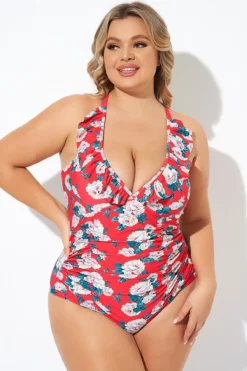 Coral Floral Wireless Ruffle One Piece Swimsuit -Sandy Bikinis Shop b deop269001 6