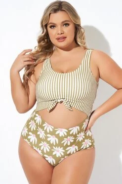 Cactus Stripe Daisy Knotted One Piece Swimsuit -Sandy Bikinis Shop b deop271001 6