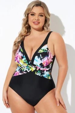 Elegant Flower Print V-neckline One Piece Swimsuit -Sandy Bikinis Shop b deop276001 4