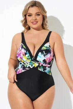 Elegant Flower Print V-neckline One Piece Swimsuit -Sandy Bikinis Shop b deop276001 6