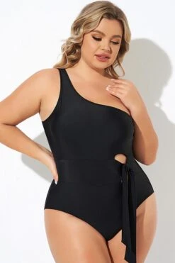 Black One Shoulder Tie One Piece Swimsuit -Sandy Bikinis Shop b deop277001 4