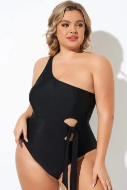 Black One Shoulder Tie One Piece Swimsuit -Sandy Bikinis Shop b deop277001 5