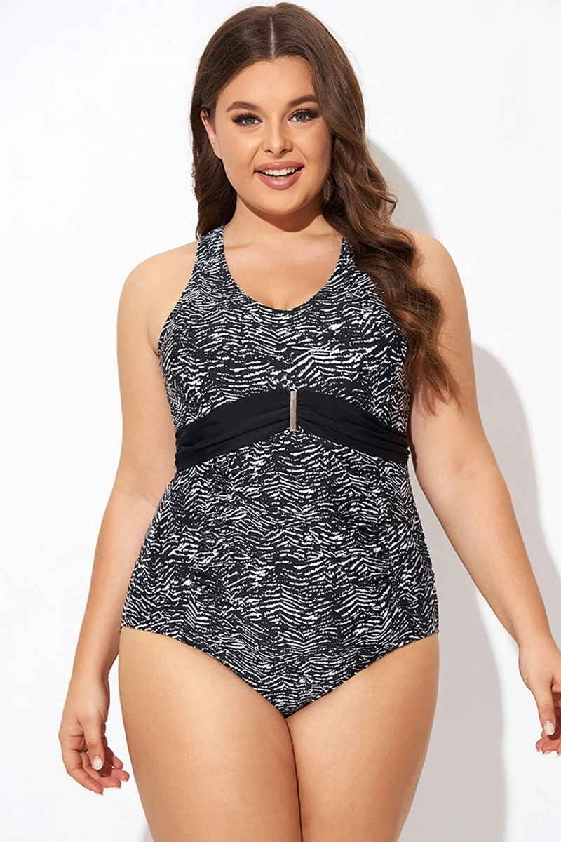 Black & White Zebra Print Ruched Front One Piece Swimsuit 1 Black & White Zebra Print Ruched Front One Piece Swimsuit