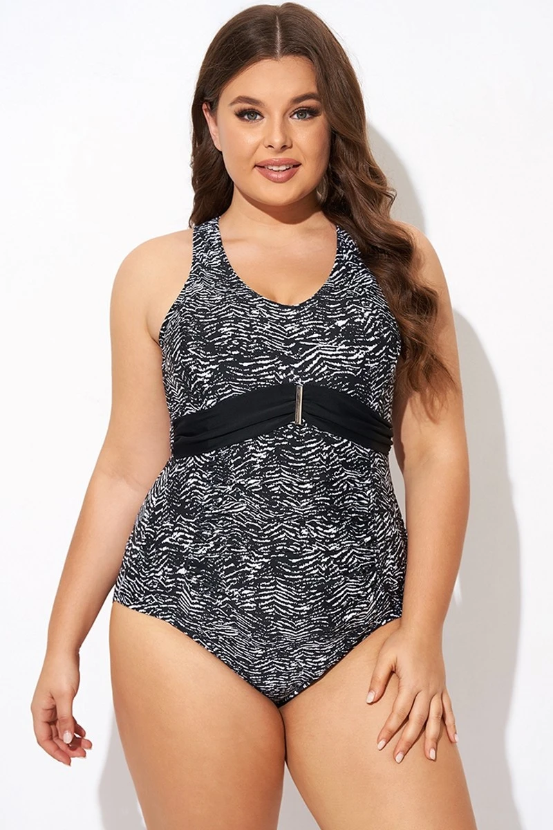 Black & White Zebra Print Ruched Front One Piece Swimsuit 6 Black & White Zebra Print Ruched Front One Piece Swimsuit - Image 6