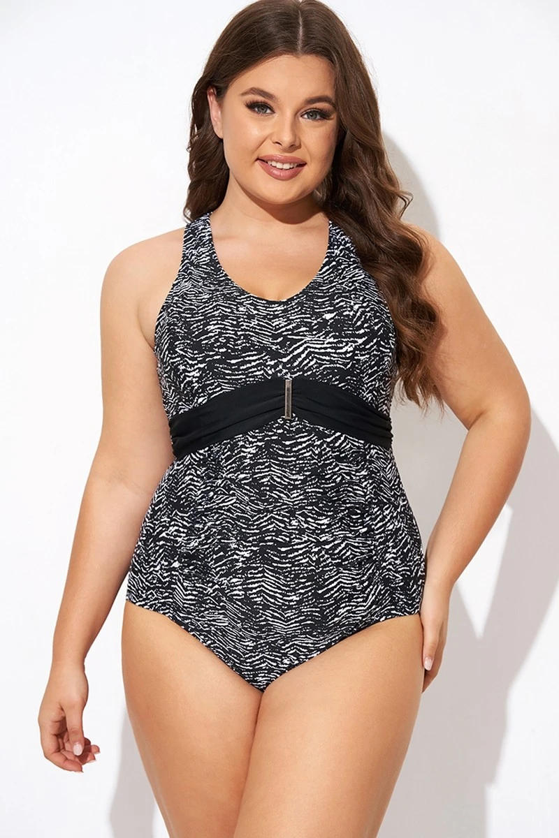 Black & White Zebra Print Ruched Front One Piece Swimsuit 5 Black & White Zebra Print Ruched Front One Piece Swimsuit - Image 5