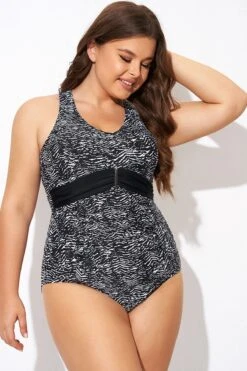 Black & White Zebra Print Ruched Front One Piece Swimsuit 9 Black & White Zebra Print Ruched Front One Piece Swimsuit -Sandy Bikinis Shop b deop278001 5