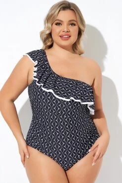 One Shoulder Ruffles Asymmetrical One Piece Swimsuit -Sandy Bikinis Shop b deop279001 4