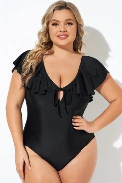 Black Sexy Cut Out Sleeves One Piece Swimsuit -Sandy Bikinis Shop b deop282001 3