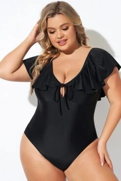 Black Sexy Cut Out Sleeves One Piece Swimsuit -Sandy Bikinis Shop b deop282001 4