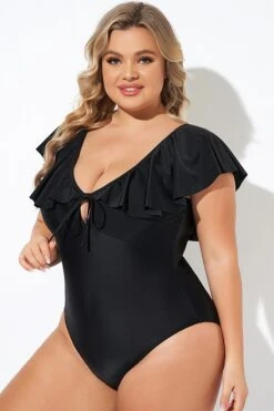 Black Sexy Cut Out Sleeves One Piece Swimsuit -Sandy Bikinis Shop b deop282001 5