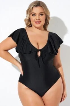 Black Sexy Cut Out Sleeves One Piece Swimsuit -Sandy Bikinis Shop b deop282001 6