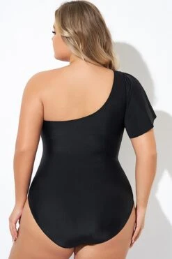 Black Flutter Sleeve One Shoulder One Piece Swimsuit -Sandy Bikinis Shop b deop283001 2