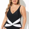 Black And White Twist Front One Piece Swimsuit