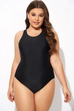 Black High Neck High Legline One Piece Swimsuit -Sandy Bikinis Shop b deop289001 3
