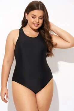 Black High Neck High Legline One Piece Swimsuit -Sandy Bikinis Shop b deop289001 4