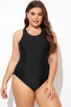 Black High Neck High Legline One Piece Swimsuit -Sandy Bikinis Shop b deop289001 5