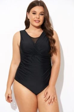 Black Mesh Rounded Back Neckline One Piece Swimsuit -Sandy Bikinis Shop b deop294001 4