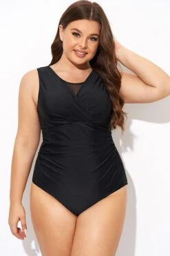 Black Mesh Rounded Back Neckline One Piece Swimsuit -Sandy Bikinis Shop b deop294001 5