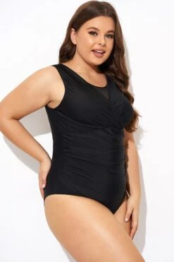 Black Mesh Rounded Back Neckline One Piece Swimsuit -Sandy Bikinis Shop b deop294001 6