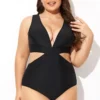 Black Cut Out Plunge Back Hook One Piece Swimsuit