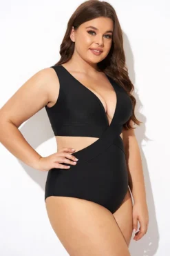 Black Cut Out Plunge Back Hook One Piece Swimsuit -Sandy Bikinis Shop b deop299001 6