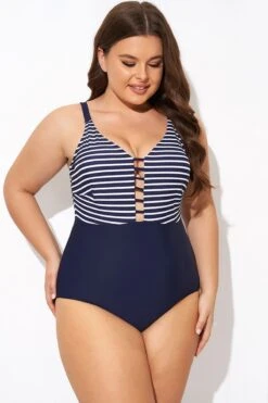 Stripe Plunge Deep V Neck One Piece Swimsuit -Sandy Bikinis Shop b deop300001 3