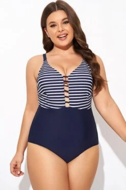 Stripe Plunge Deep V Neck One Piece Swimsuit -Sandy Bikinis Shop b deop300001 4