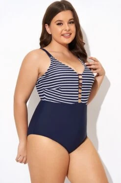 Stripe Plunge Deep V Neck One Piece Swimsuit -Sandy Bikinis Shop b deop300001 6