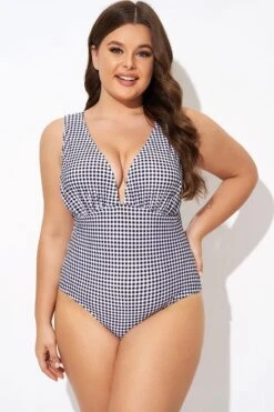 Gingham V-neck Low-cut Leg One Piece Swimsuit 10 Gingham V-neck Low-cut Leg One Piece Swimsuit -Sandy Bikinis Shop b deop301001 5