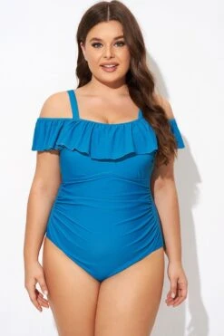 Ruffled V-neckline Adjustable Shoulder Straps One Piece Swimsuit -Sandy Bikinis Shop b deop304001 1