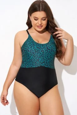 Green Leopard Print Back Cut Out One Piece Swimsuit -Sandy Bikinis Shop b deop306001 3