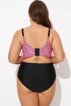 Pink Leopard Print Scoop Neck Front One Piece Swimsuit -Sandy Bikinis Shop b deop306002 2