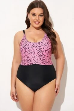 Pink Leopard Print Scoop Neck Front One Piece Swimsuit -Sandy Bikinis Shop b deop306002 3