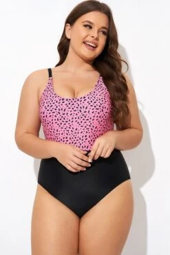 Pink Leopard Print Scoop Neck Front One Piece Swimsuit -Sandy Bikinis Shop b deop306002 5