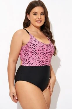 Pink Leopard Print Scoop Neck Front One Piece Swimsuit -Sandy Bikinis Shop b deop306002 6